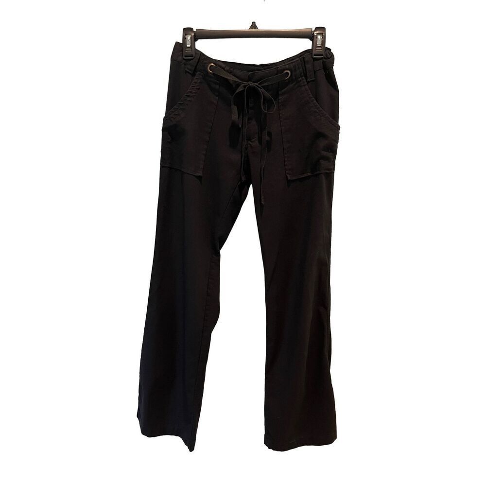 Look black wider leg linen pants with pockets and drawstring waist - S